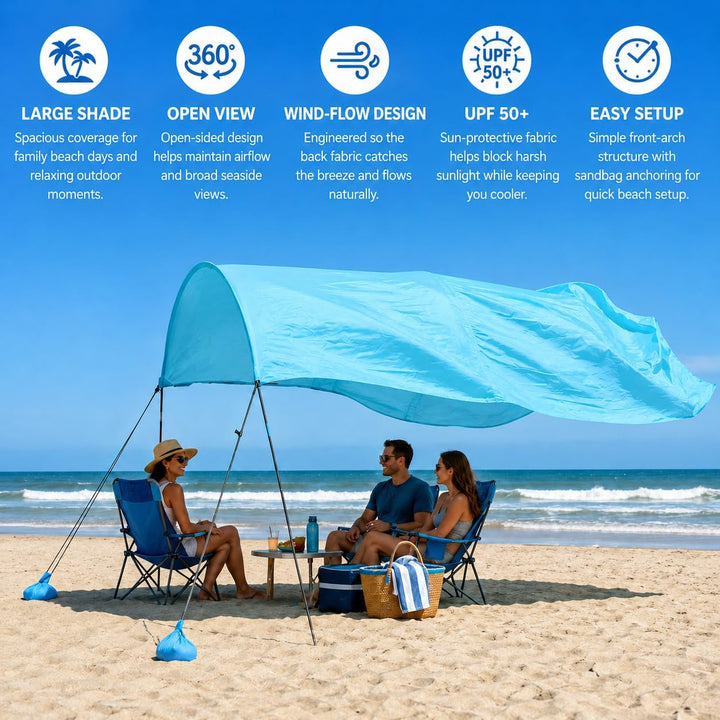 3 m x 3 m Strand Sonnenschutz, leichtes Strandzelt Sonnensegel mit vormontierten Sandsäcken &amp; Abspan