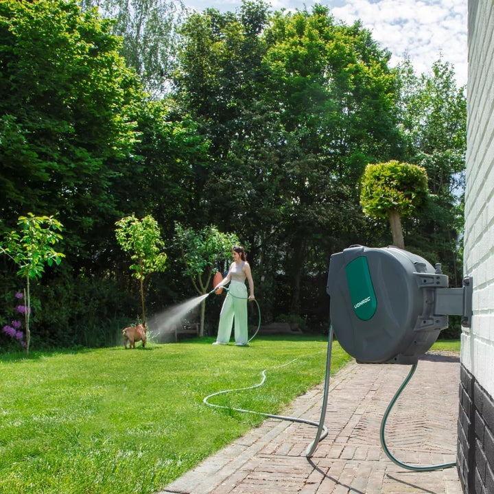 VONROC Schlauchtrommel Gartenschlauch als Schlauchaufroller 25 Meter - Wasserschlauch 180° drehbar a