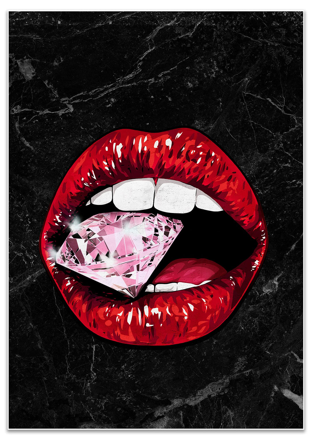 wandmotiv24 Poster als Wanddeko, Grösse Din A0, Diamant im Mund, Marmor, Frau, Frauen Lippen Motive,