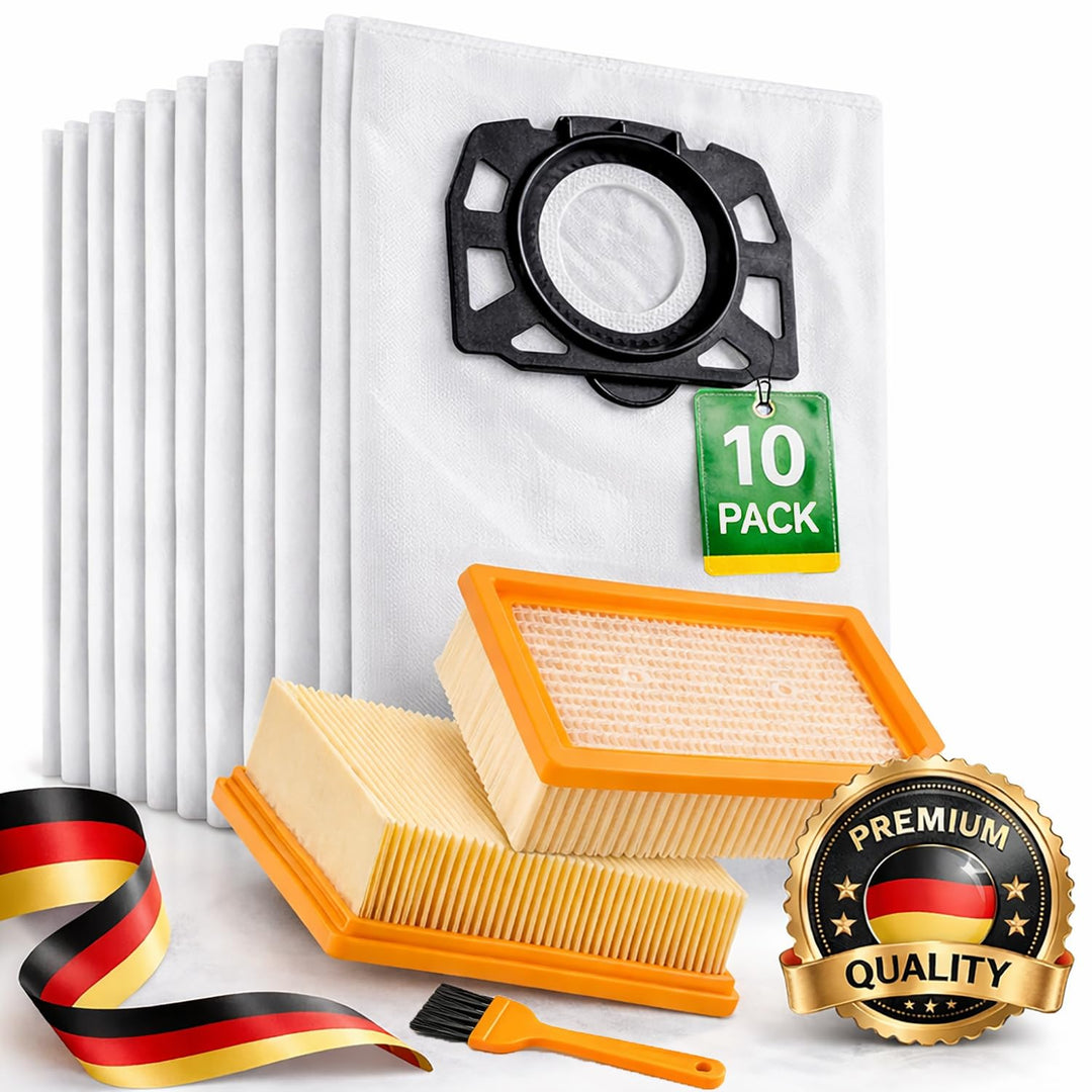 10 Stück Staubsaugerbeutel + 2 Stück Filter Ersatzset Kompatibel mit Kärcher WD4 WD5 WD6 WD5P WD6P M