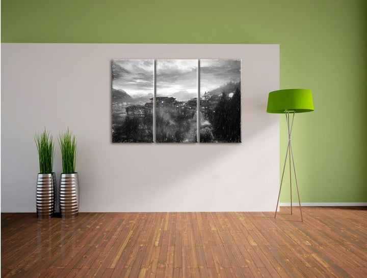 Pixxprint Gigantisches Dorf in China als Leinwandbild/Grösse: 3 Teilig (120x80) cm/Wandbild/Kunstdru