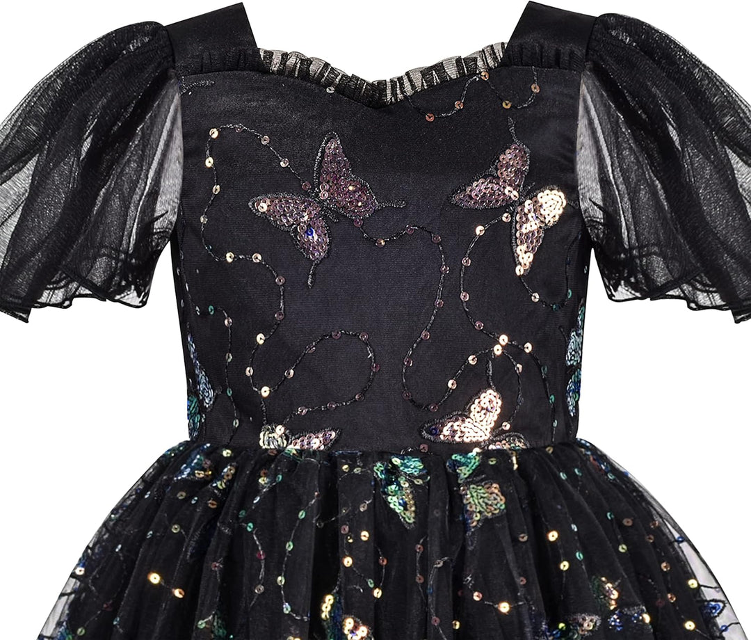 Sunny Fashion Mädchen Kleid Blume Schnüren Saum Hochzeit Erstkommunion Gr. 110-158 116 Schwarzer Sch