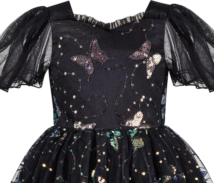 Sunny Fashion Mädchen Kleid Blume Schnüren Saum Hochzeit Erstkommunion Gr. 110-158 116 Schwarzer Sch