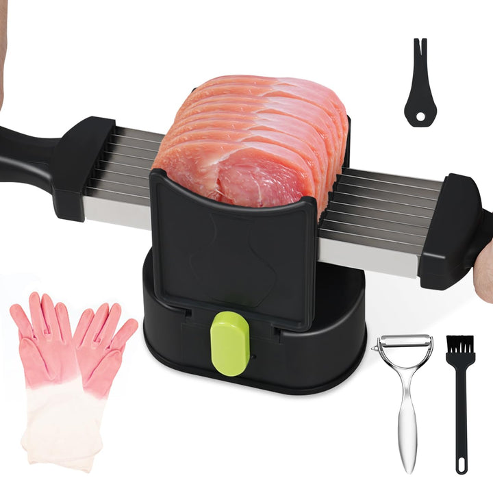 PAXLINSEN Frischfleischschneidemaschine mit Schäler und Gummihandschuhen, einstellbare Schnittstärke