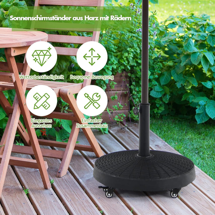 COSTWAY 23 kg Sonnenschirmständer mit Rollen, Φ52cm Schirmständer für Schirmstangen von 38/48 mm, Ma