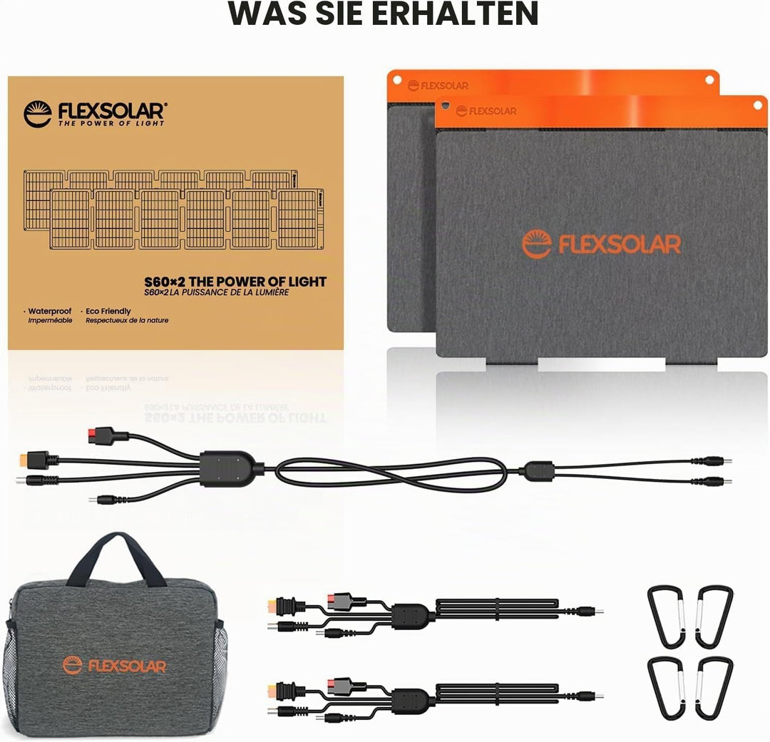 2 PCS Solarpanel 60W, Flexsolar Tragbares faltbares Solarladegerät IP67 wasserdichtes Notstromcampin