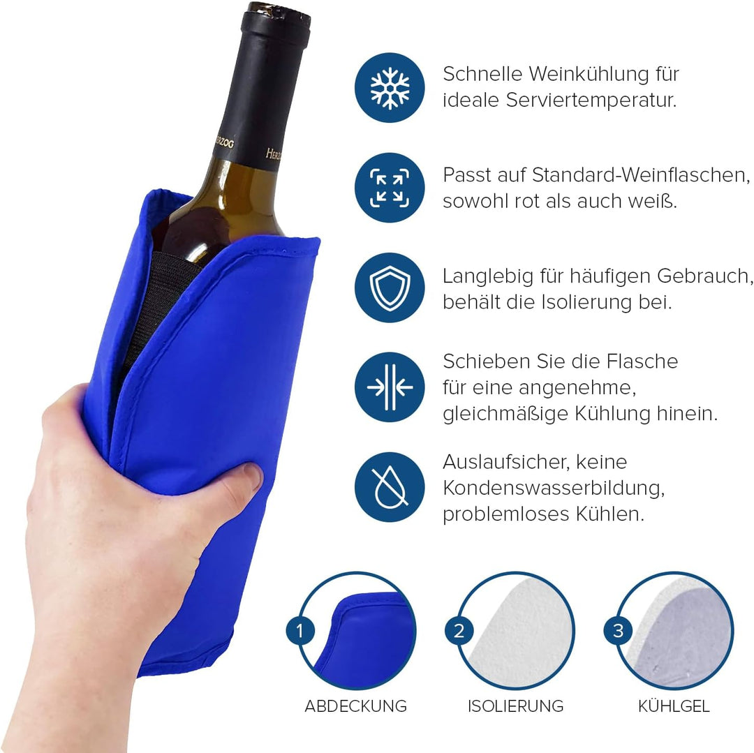 2er-Set Weinkühler und Sektkühler Hülle Manschetten - Schwarz & Blau - Perfekt zum Kühlen von Wein-
