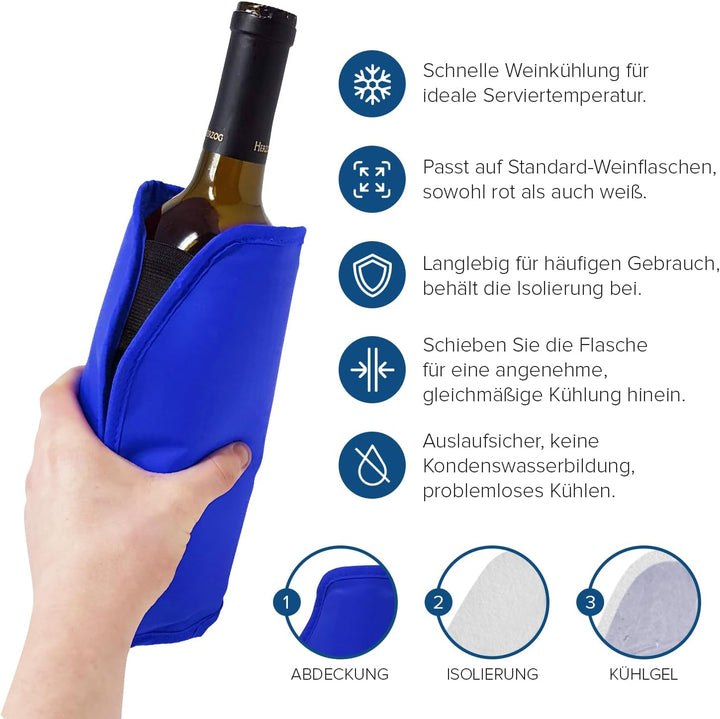 2er-Set Weinkühler und Sektkühler Hülle Manschetten - Schwarz & Blau - Perfekt zum Kühlen von Wein-