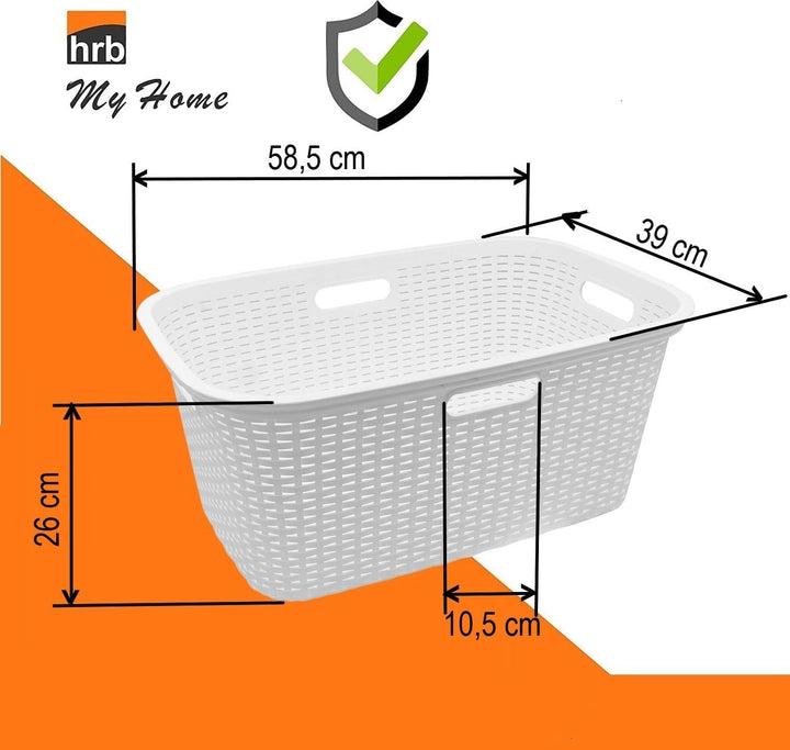 HRB Wäschekorb Plastik Rattan Optik, 40 L Wäsche Box Volumen, Wäschesammler mit 58,5 x 39 x 26 cm Au