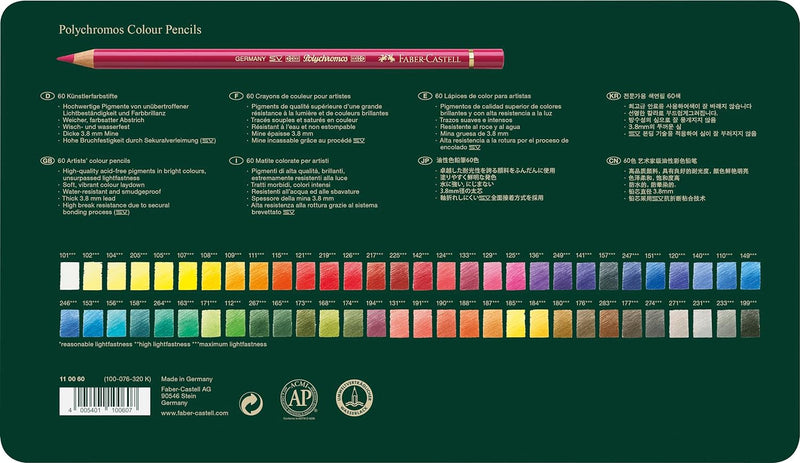 Faber-Castell 110060 - Farbstifte Polychromos, 60er Metalletui Metalletui 60-teilig, Metalletui 60-t