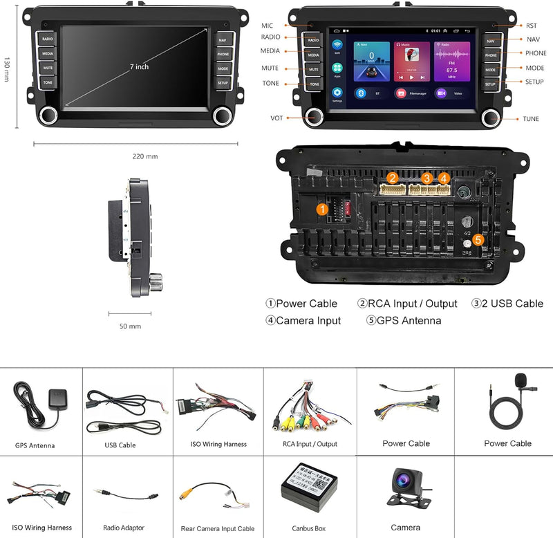 Hodozzy 2+64G Android Autoradio für VW Passat Golf Polo Caddy Bettle Touran Tiguan Jetta für Seat Sk