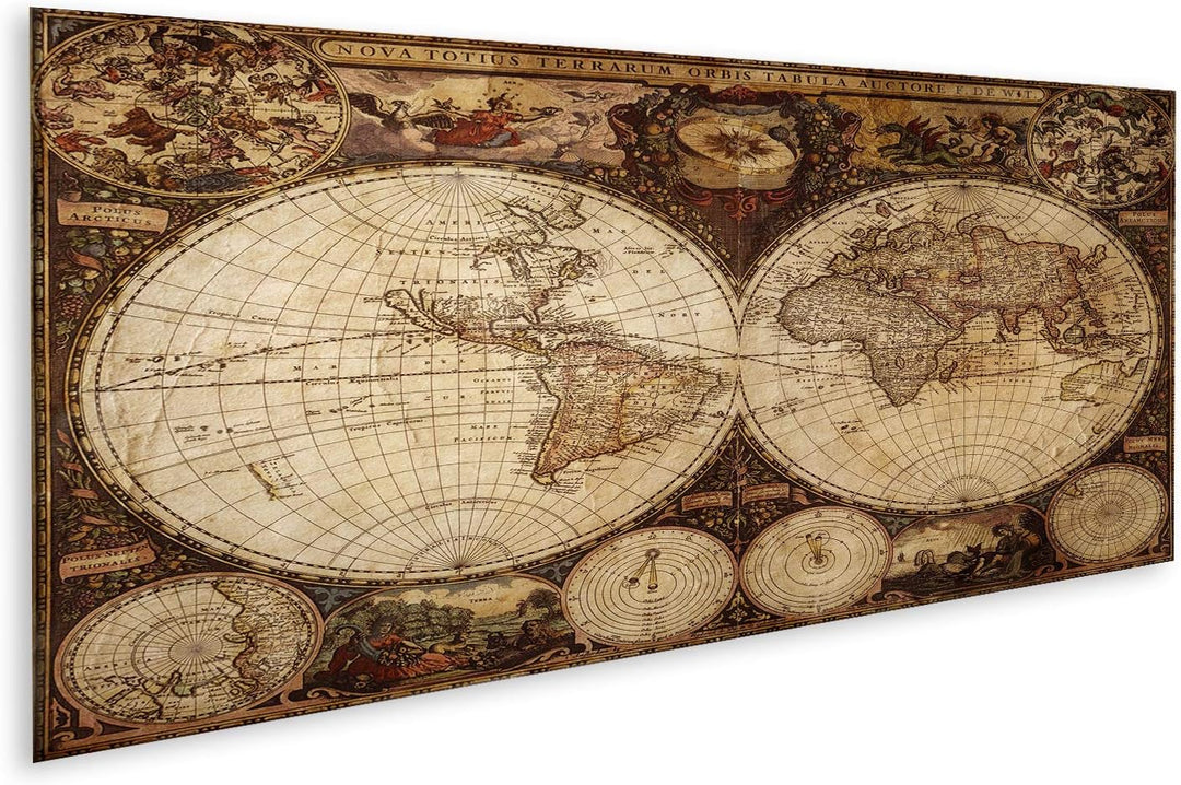 islandburner Bild auf Leinwand Alte Weltkarte Vintage Bilder Wandbilder Poster Leinwand 120x40cm - P