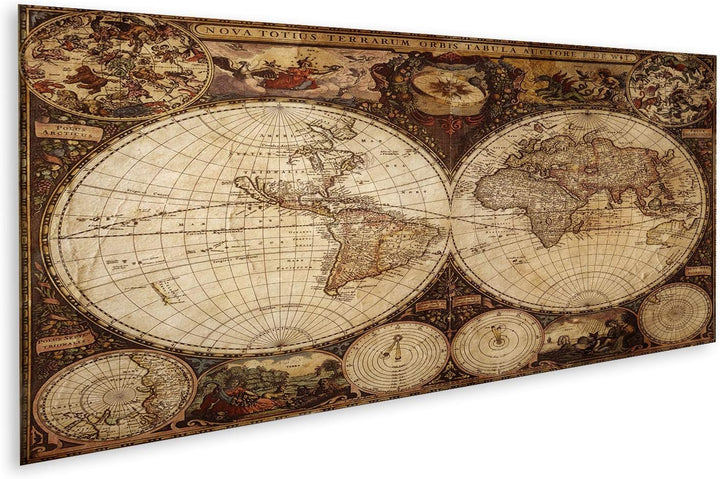 islandburner Bild auf Leinwand Alte Weltkarte Vintage Bilder Wandbilder Poster Leinwand 120x40cm - P