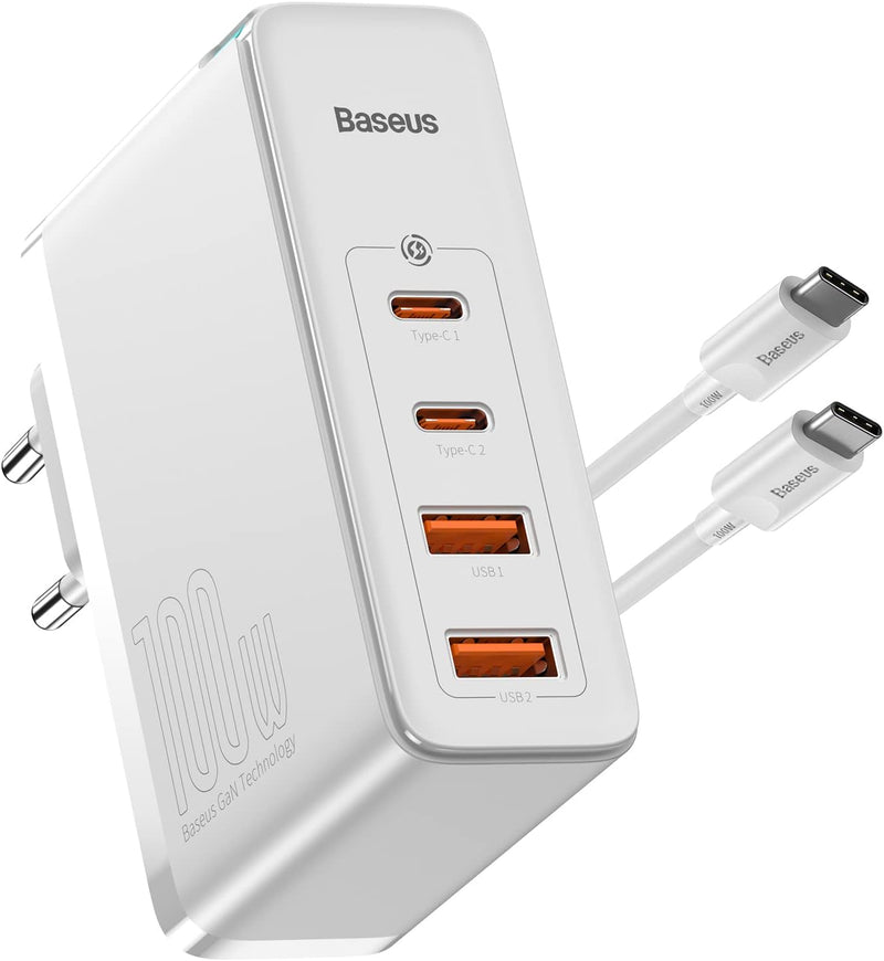 Baseus USB C Schnellladegerät 100 W 4 Ports, Stromversorgung mit GaN Tech, 2C + 2A, Schnellladegerät