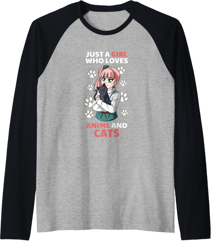 Just A Girl Who Loves Anime and Cats Japanese Manga Kawaii Raglan