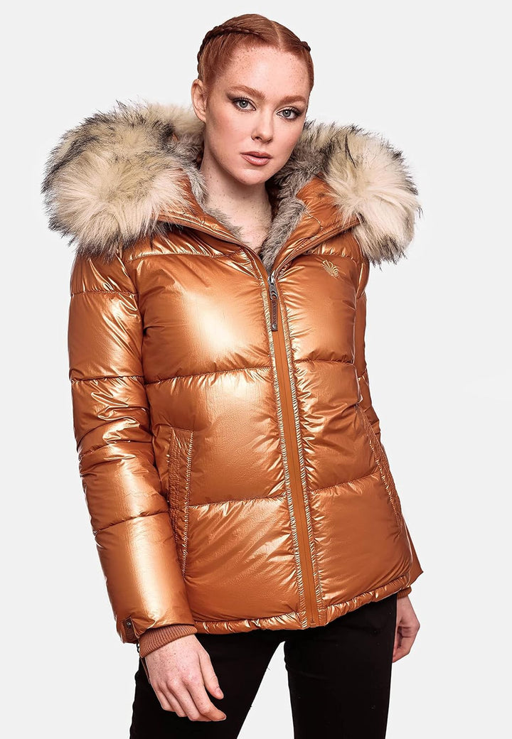 Navahoo Damen Winterjacke Steppjacke warm mit Kunstfellkapuze Tikunaa XS-XL XS Rusty Cinnamon, XS Ru