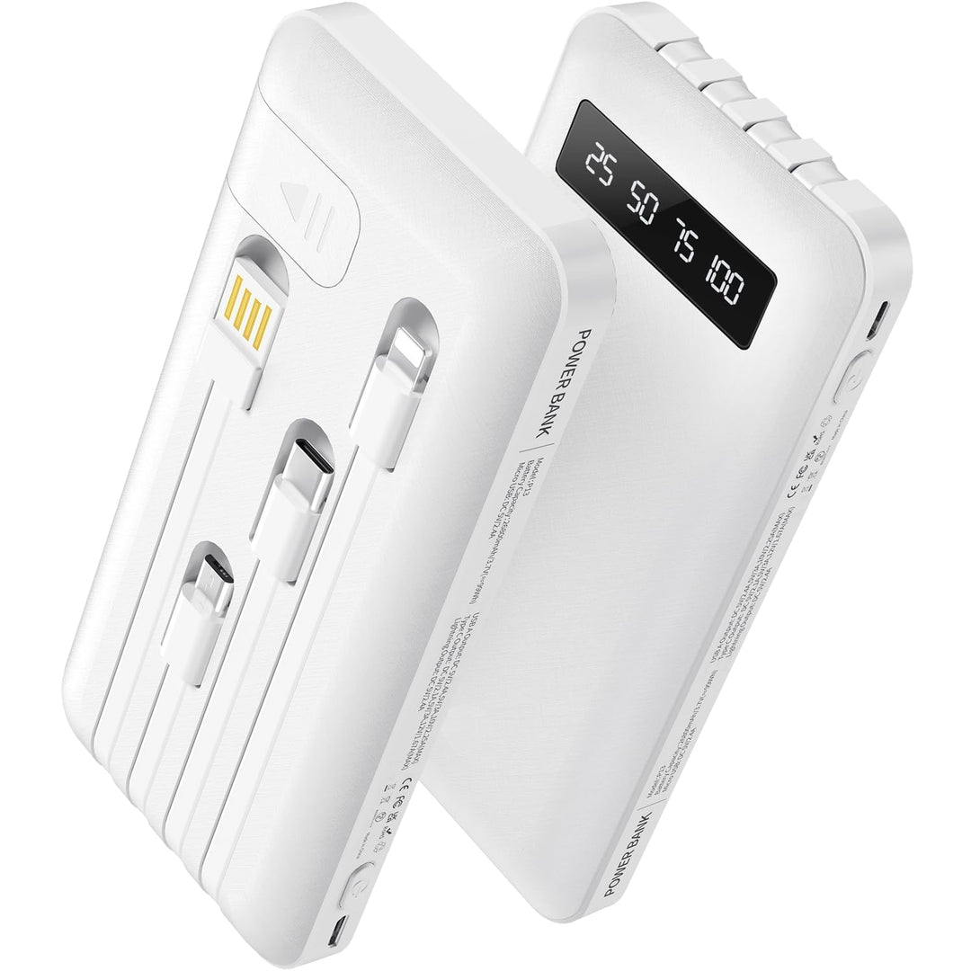 Powerbank 26800mAh mit 4 integrierten Kabel, 22.5W Power Bank USB C Schnellladefunktion mit LED Disp
