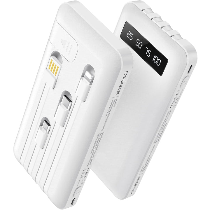 Powerbank 26800mAh mit 4 integrierten Kabel, 22.5W Power Bank USB C Schnellladefunktion mit LED Disp