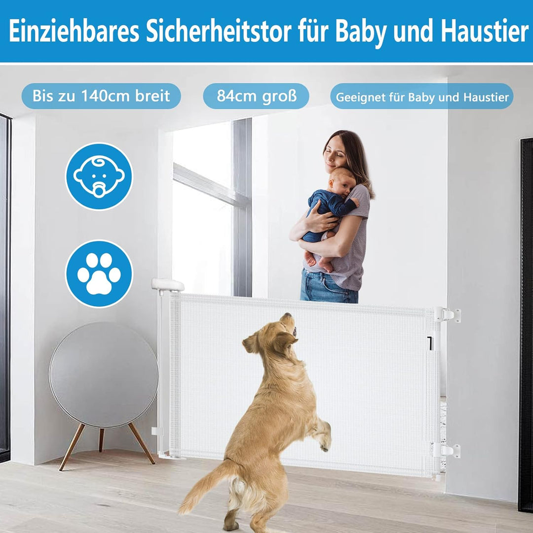 Treppenschutzgitter Ausziehbare für Babys,0-140 cm,83cm Hoch Baby Absperrgitter Treppenschutzrollo,E