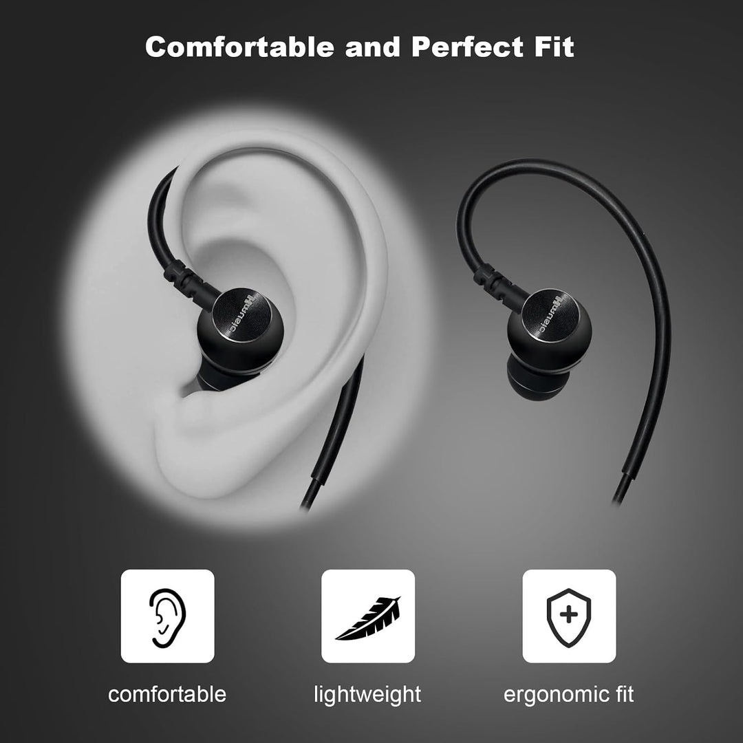 Hmusic USB-C Sport-Ohrhörer mit Over Ear Haken, Metall Muschel Ohrstöpsel | mit Mikrofon, Schaltfläc