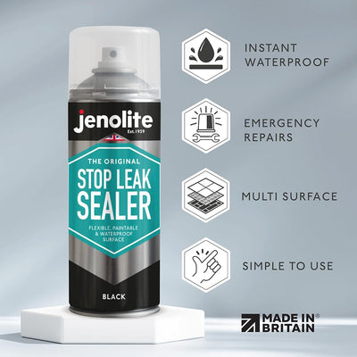 JENOLITE Stop Leak Dichtungsspray | SCHWARZ | Wasserdichter Dichtstoff | Stopft, Versiegelt & Behebt