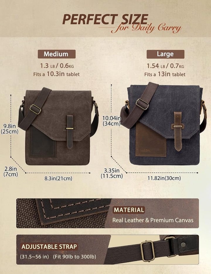 VASCHY Klein Umhängetasche Herren mit RFID-Schutz,Vintage Messenger Bag Herrentasche Schultertasche