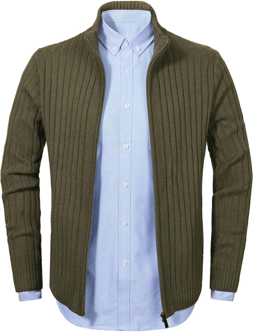 AOLI RAY Herren Strickjacke Cardigan Stehkragen Feinstrike mit Reissverschluss und Taschen Pullover