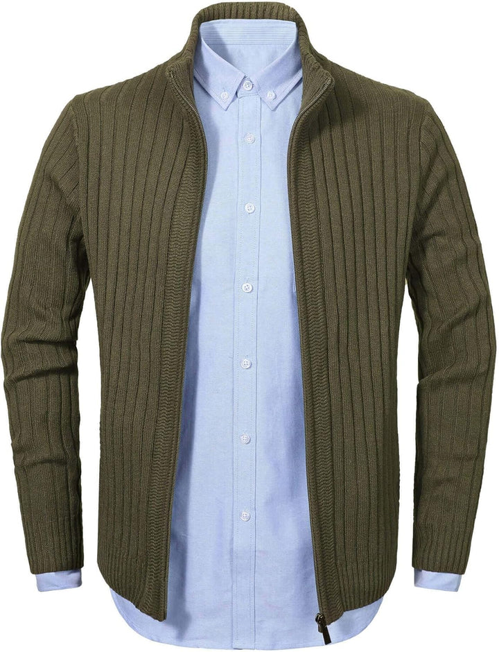 AOLI RAY Herren Strickjacke Cardigan Stehkragen Feinstrike mit Reissverschluss und Taschen Pullover
