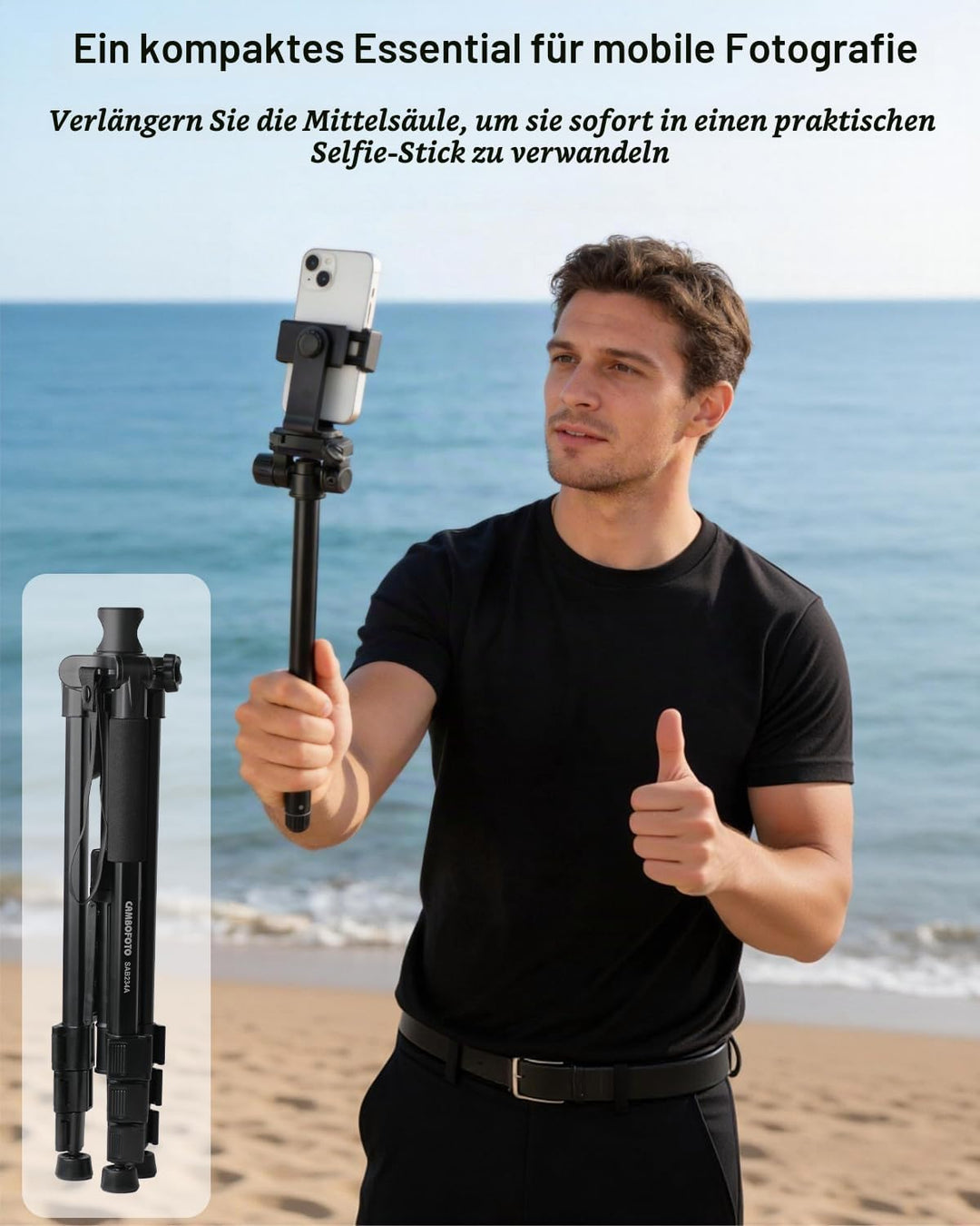 CAMBOFOTO Stativ Kamera mit Mittelsäule 167 cm für Kamera &amp; Handy | 3 kg Tragkraft, Schnellwechselpl
