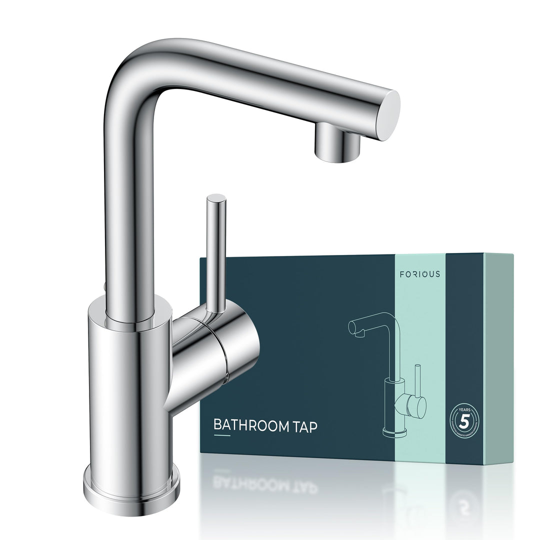 FORIOUS® Premium Wasserhahn Bad Chrom,Design Waschtischarmatur Hoch 225mm Auslaufhöhe 225mm Polierte