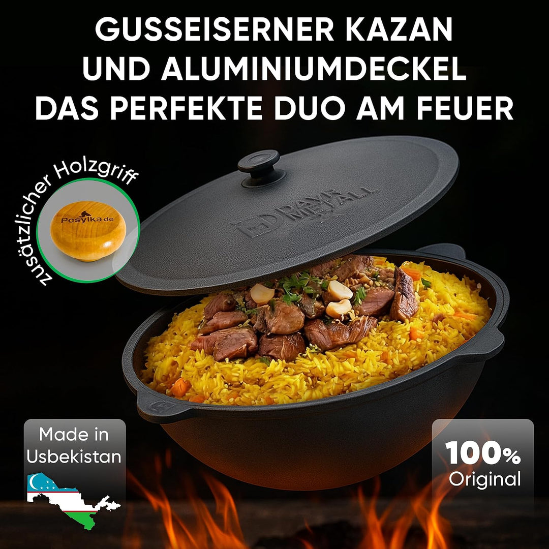 Feuerofen Utschak Ø 40 cm mit Gusseisen Kazan 12L | Uchag mit Rohrverlängerung &amp; Schaumlöffel 48 cm