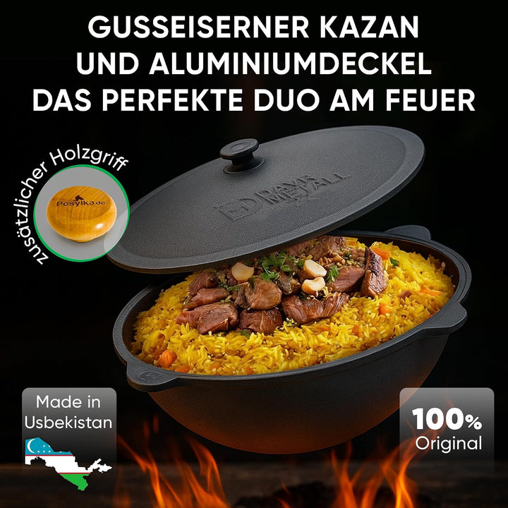 Feuerofen Utschak Ø 40 cm mit Gusseisen Kazan 12L | Uchag mit Rohrverlängerung &amp; Schaumlöffel 48 cm