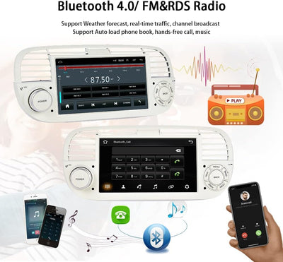 7-Zoll Doppel Din Android Autoradio für FIAT 500 2007 2008 2009 2010 2011 2012 2013 2014 2015 Touchs