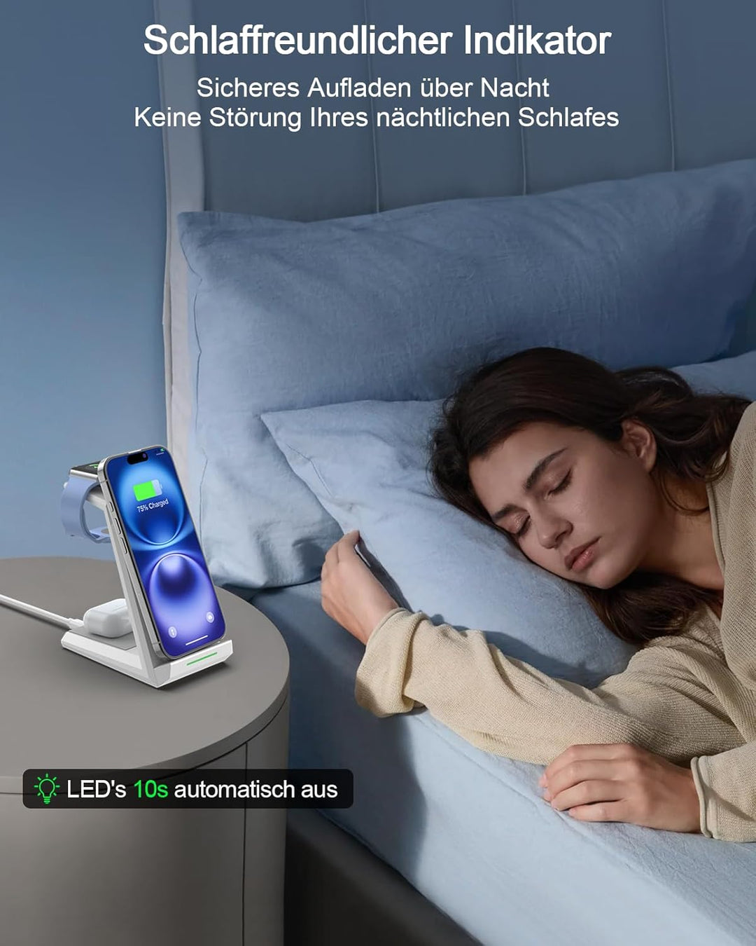 3 in 1 Induktive Ladestation Apple Watch und iPhone, Kabelloses Ladegerät für iPhone 17/16/15/14/13/