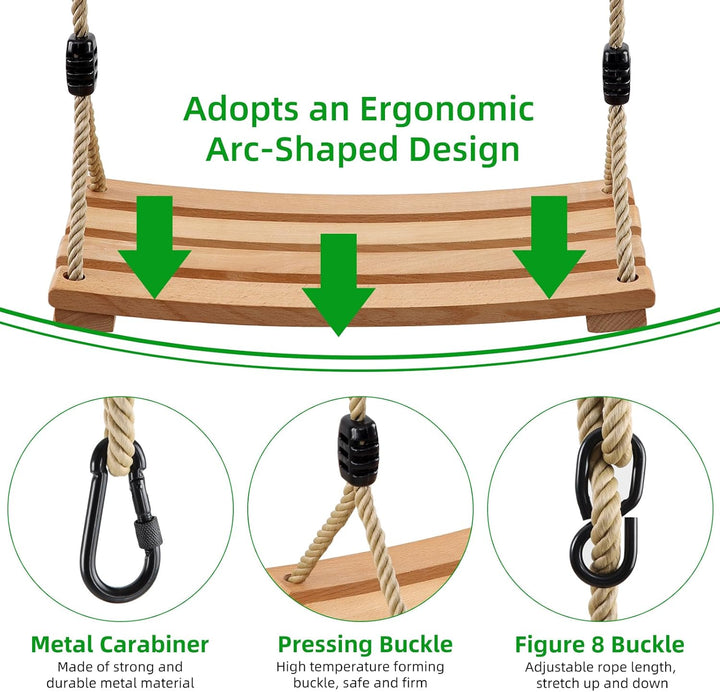 Holz Schaukelsitz, Garten Schaukel für Erwachsene Kinder Holz Schaukelsitz mit Einstellbares Seil bi