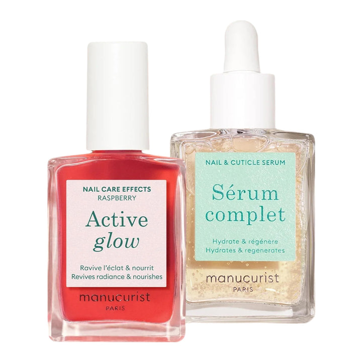 Manucurist Healthy Glow Duo - Active Glow Raspberry (Pink) Repairing Nail Polish Care & Complete Nai