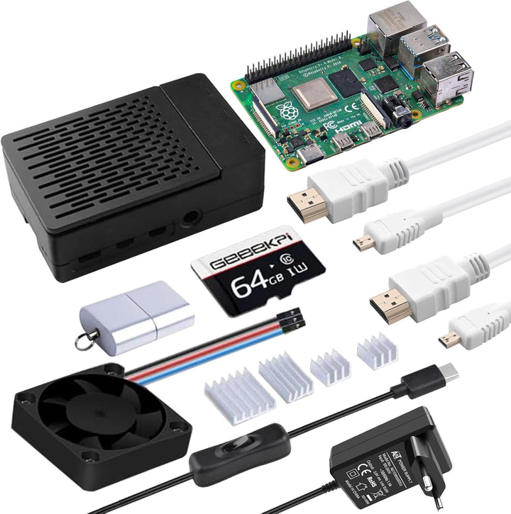 GeeekPi Raspberry Pi 4 4GB Starter Kit mit 64GB SD Karte, Raspberry Pi 4 Gehäuse mit PWM Lüfter, Ras