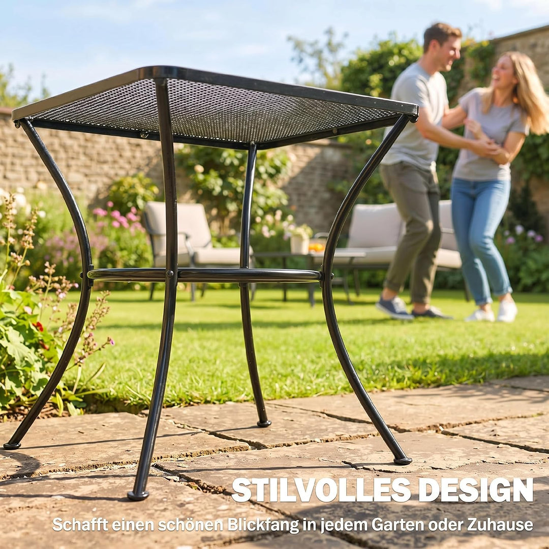Outsunny Garten Couchtisch, Beistelltisch, Kaffeetisch, Metall, Schwarz, Terrasse, 45 x 45 x 50 cm