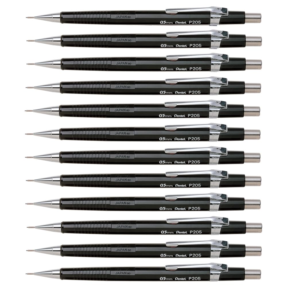 Pentel P205-A Druckbleistift 0,5 mm, HB, schwarz, 12er Packung