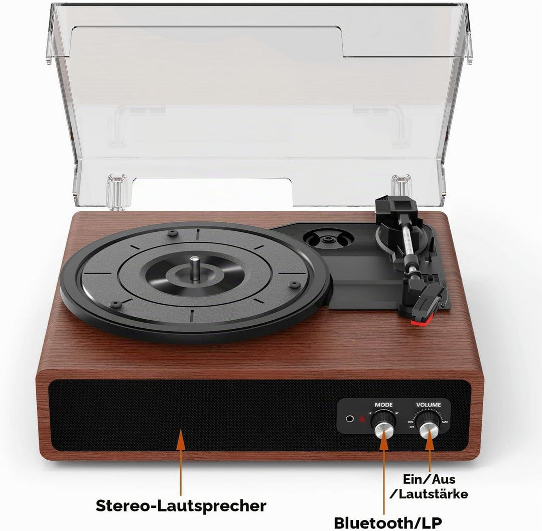 Plattenspieler, FYDEE Vinyl Plattenspieler mit Eingebauten Stereo-Lautsprechern, 3 Geschwindigkeiten
