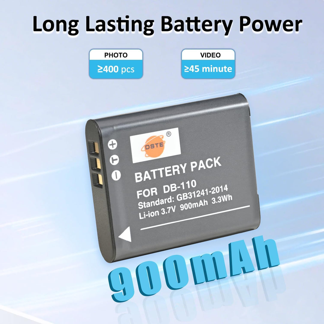 DSTE® 2-Pack Ersatz Batterie DB-110 und DC16E Reise Ladegerät Compatible für Ricoh GR III,Ricoh WG-6