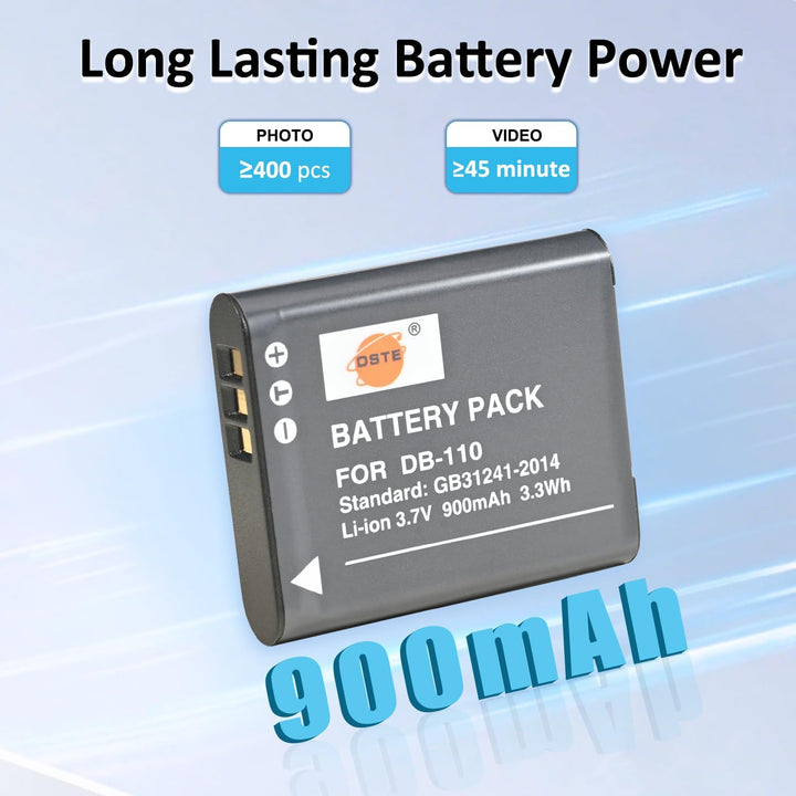 DSTE® 2-Pack Ersatz Batterie DB-110 und DC16E Reise Ladegerät Compatible für Ricoh GR III,Ricoh WG-6