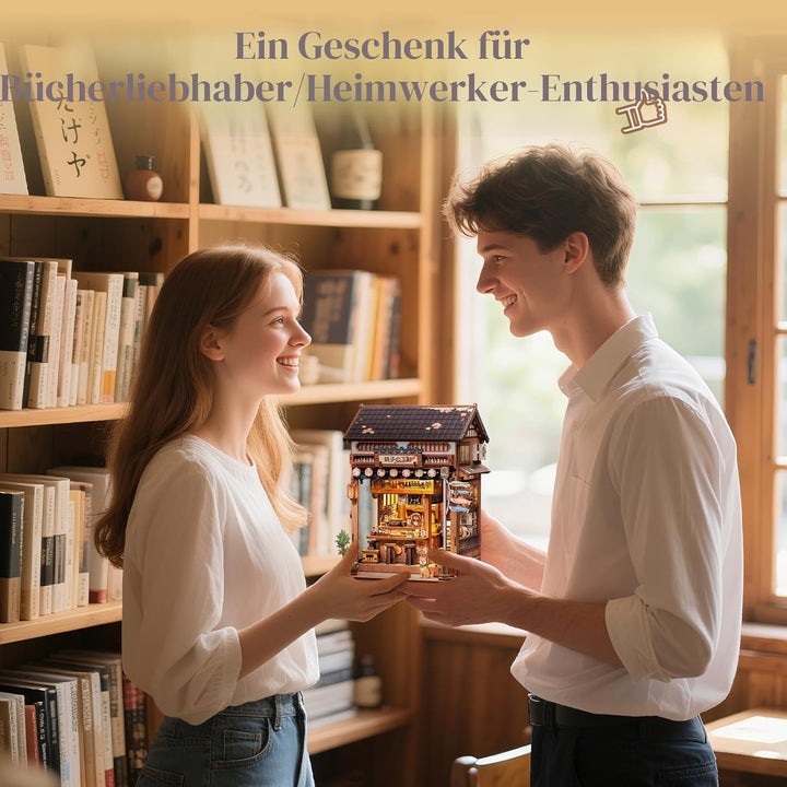 Fsolis Book Nook Japan, Booknook Bausatz Erwachsene, 3D-Holzpuzzles Buchecke, DIY-Miniaturhaus-Set,