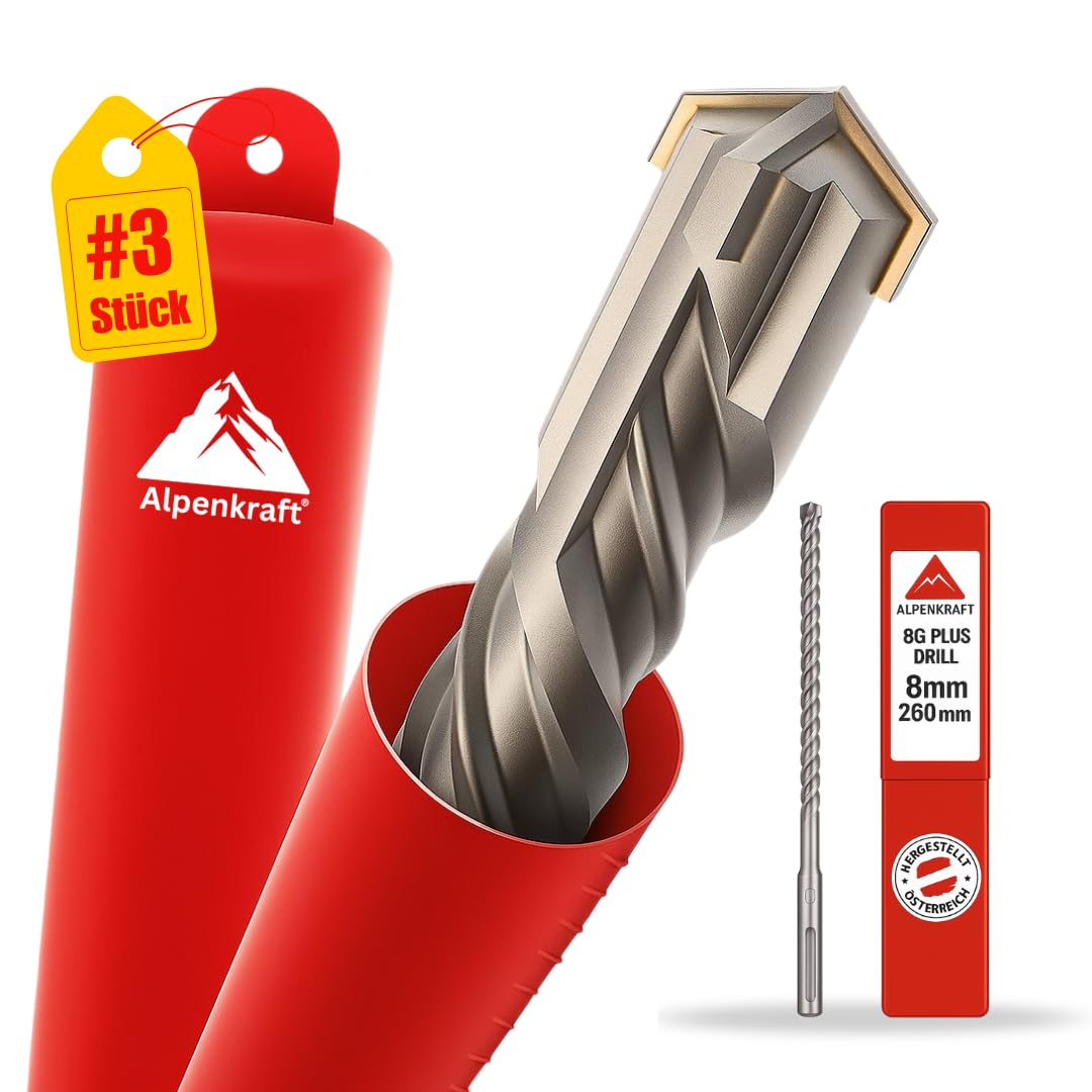 SDS Plus Bohrer Set: Betonbohrer Kreuzschneide | Grössen Ø 6, 8, 10 mm | Länge 110–260 mm | Hartmeta