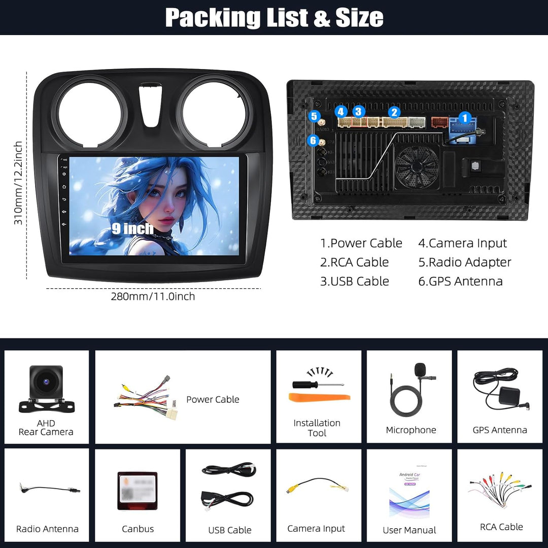 CAMECHO 4+64G 8-Kern Android 15 Qualcomm Autoradio für Renault Dacia Sandero 2014-2017 mit Rückfahrk