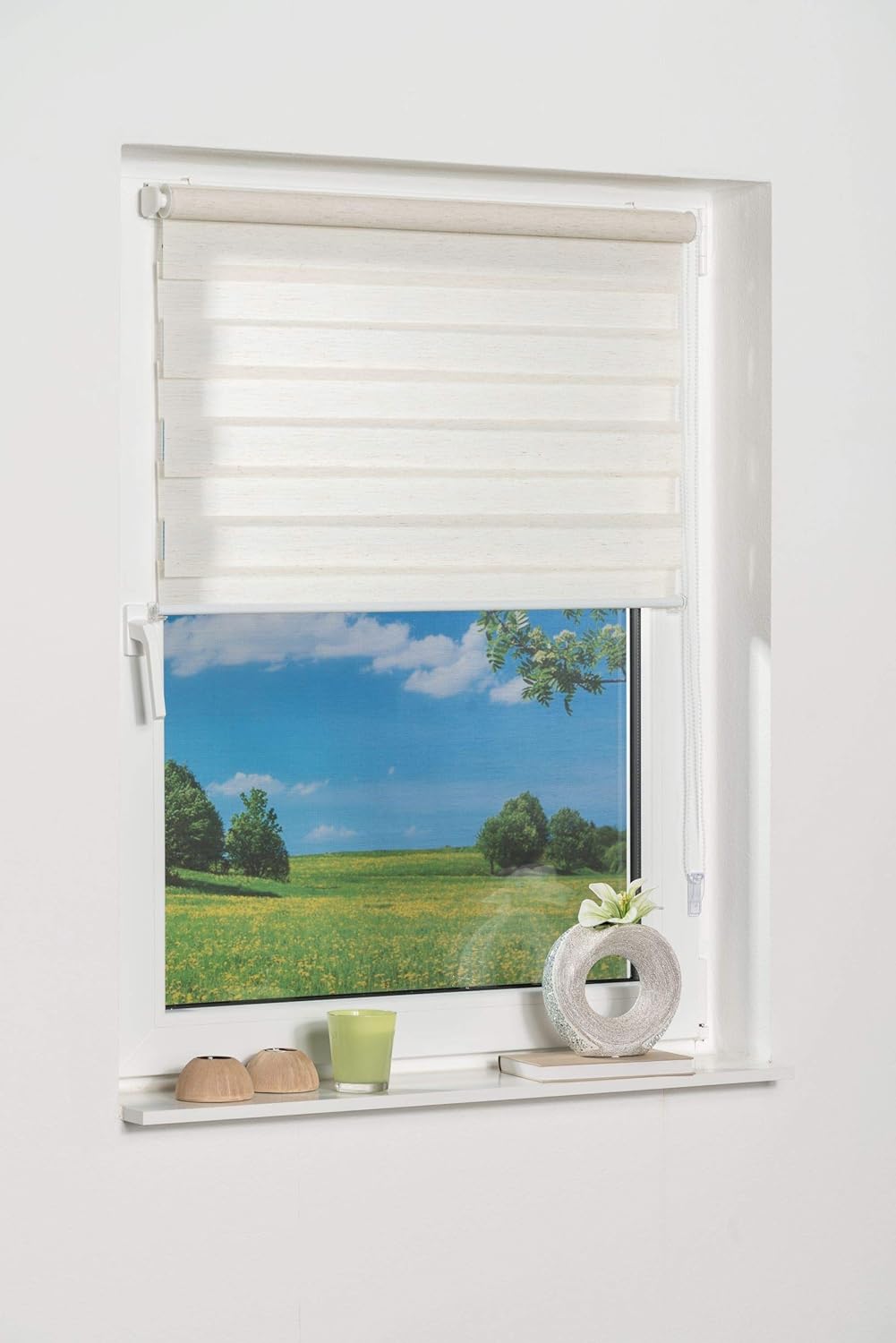 K-home 517732-34 Klemmfix Doppelrollo Madrid ohne Bohren Beige 80 x 200 cm (B x L), Beige 80 x 200 c