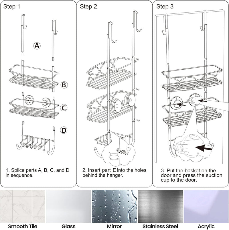 TAILI Saugnapf Hängende Duschablage Zum Hängen mit Rasierständer & Seifenhalter, Shower Shelf Mit 4