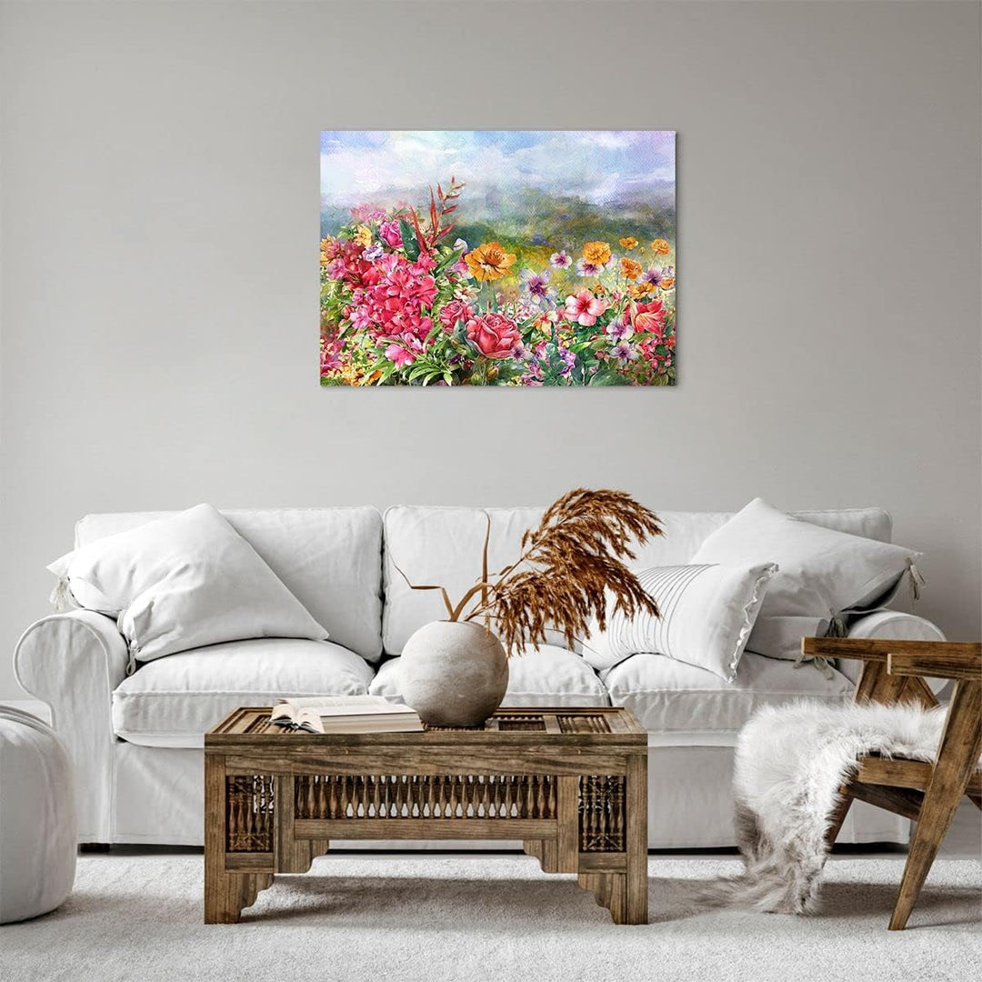 Bilder auf Leinwand blume sommer natur Leinwandbild mit Rahmen 70x50cm Wandbilder Dekoration Wohnzim