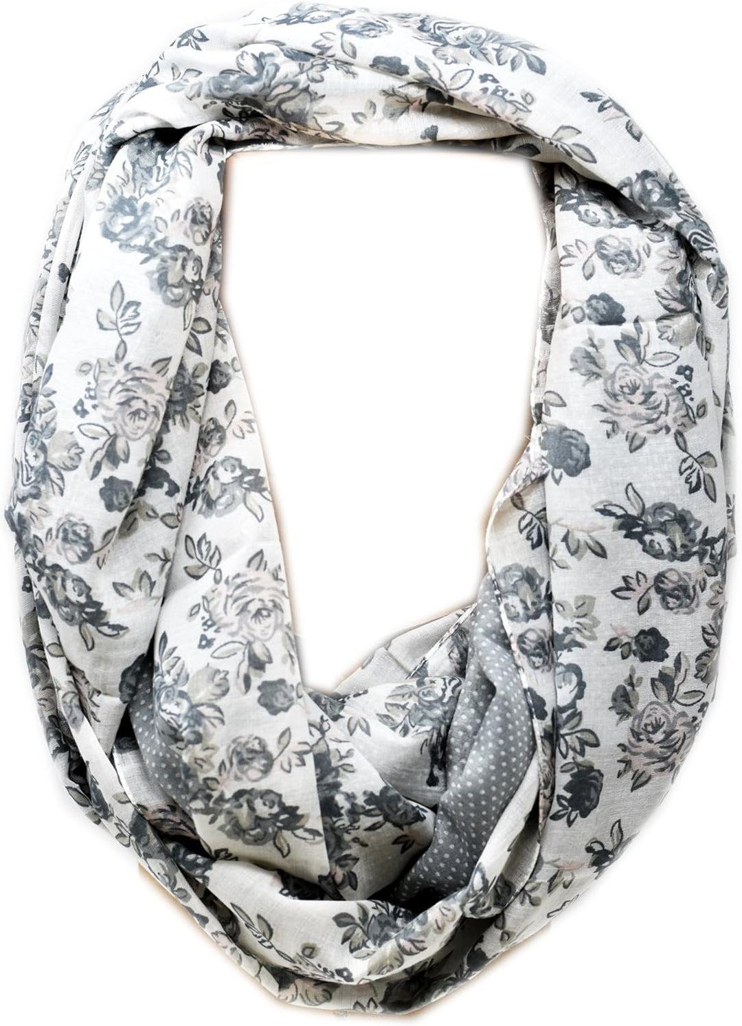 Striessnig Wien – Damen Loop Schaltuch grau, Loopschal zweifarbig mit Blumenmuster, Modetuch, ca. 90