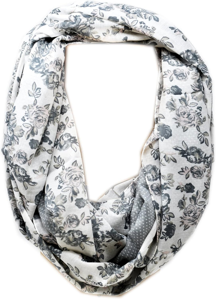 Striessnig Wien – Damen Loop Schaltuch grau, Loopschal zweifarbig mit Blumenmuster, Modetuch, ca. 90